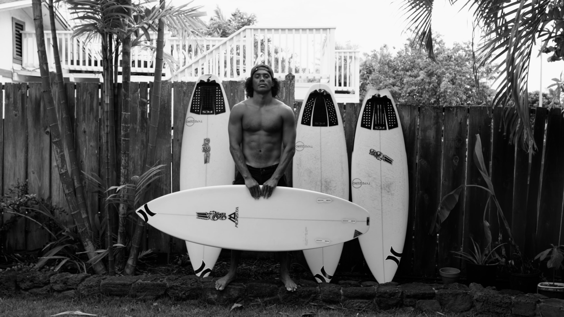 Shayden Pacarro with his quiver, North Shore